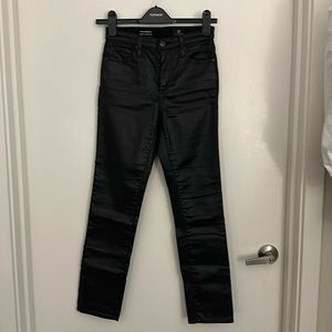 AGolde Isabelle high-rise straight cropped coated  cotton black pants